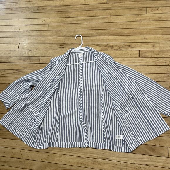 Caslon Linen Jacket Women XXL Blue White Striped Yacht Unstructured Blazer 2XL - Picture 15 of 16